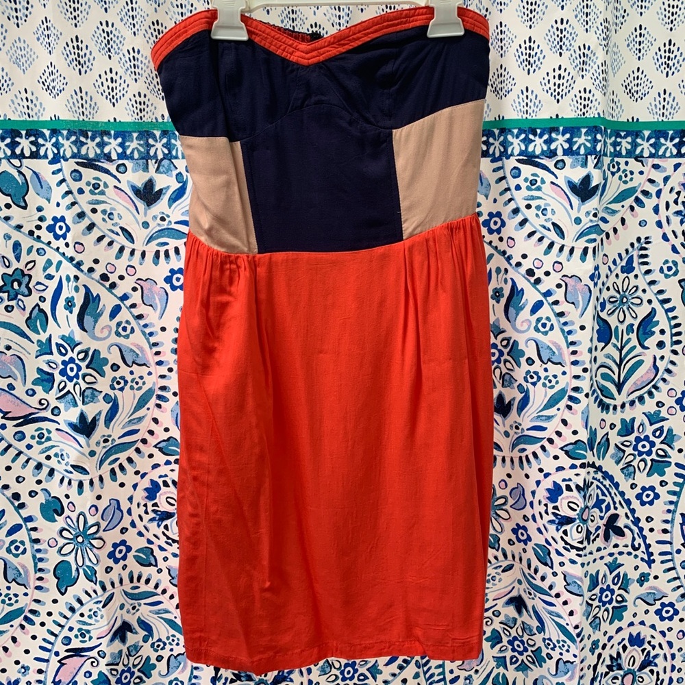 Anthropologie color-blocked strapless dress